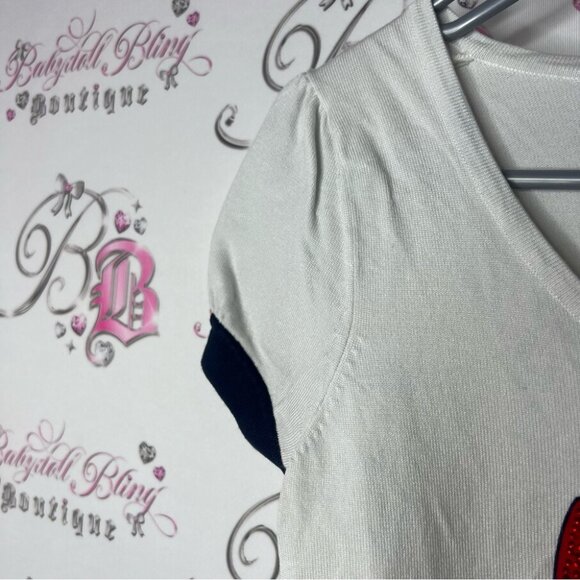 Leo guy tshirt sailor rhinestone White Tee with Black Anchor and Red Bow - Picture 5 of 8